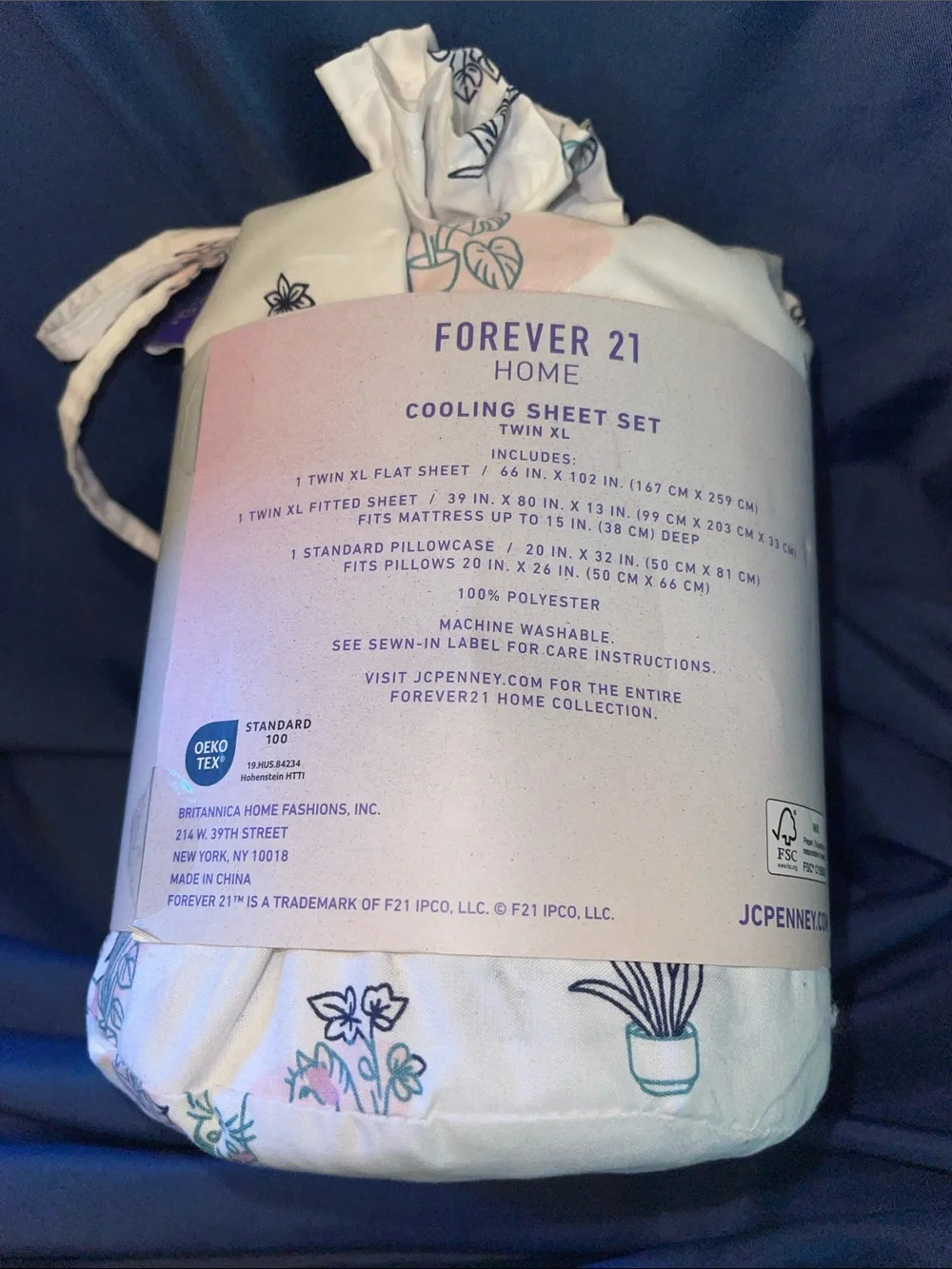 Forever 21 Home Cooling Sheet Set - Soft Blue/Pink with Floral and Cats